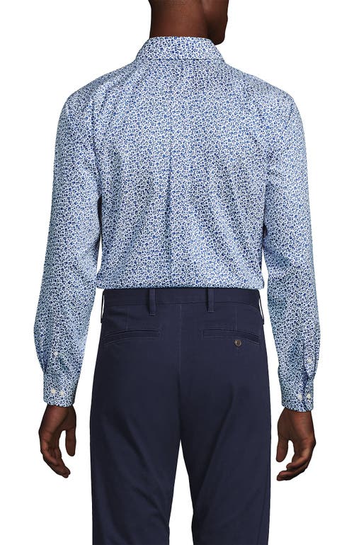 Lands' End School Uniform Tailored Fit No Iron Solid Supima Cotton Pinpoint Buttondown Collar Dress In Mariner Blue Blooms