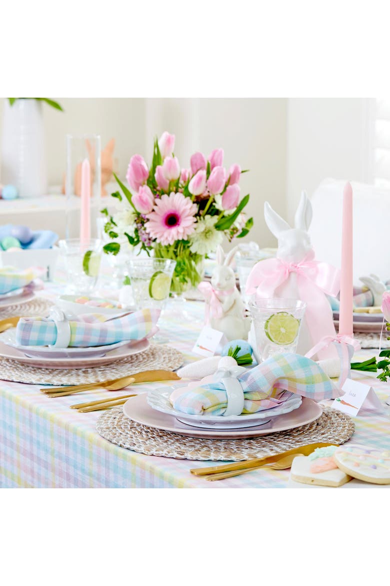 Linen Table Throw 52 x 52 Inch - Gingham Check, Alternate, color, Pastel Gingham