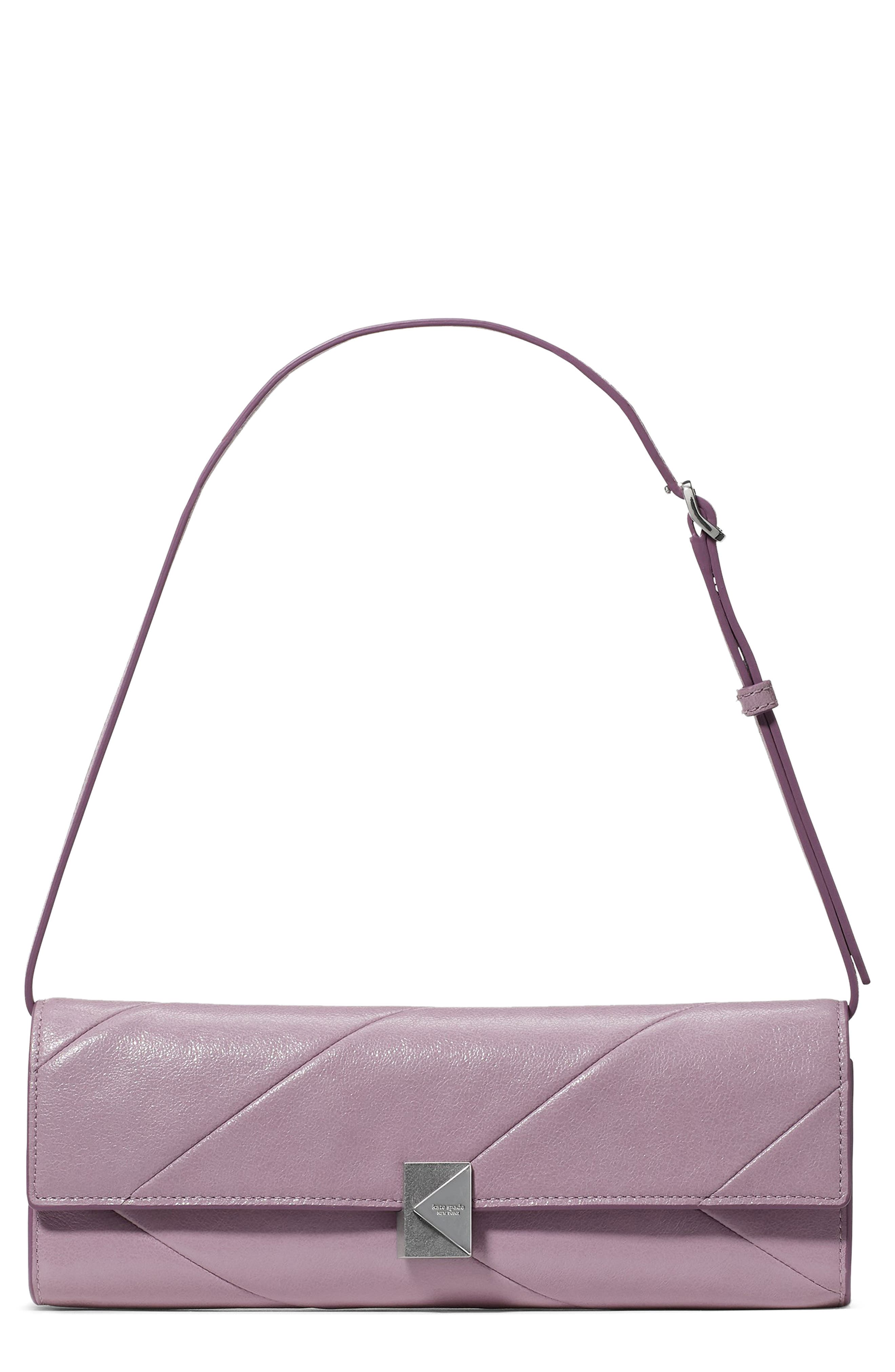 Kate Spade New York deco pieced soft glazed leather shoulder bag, Main, color, Market Purple
