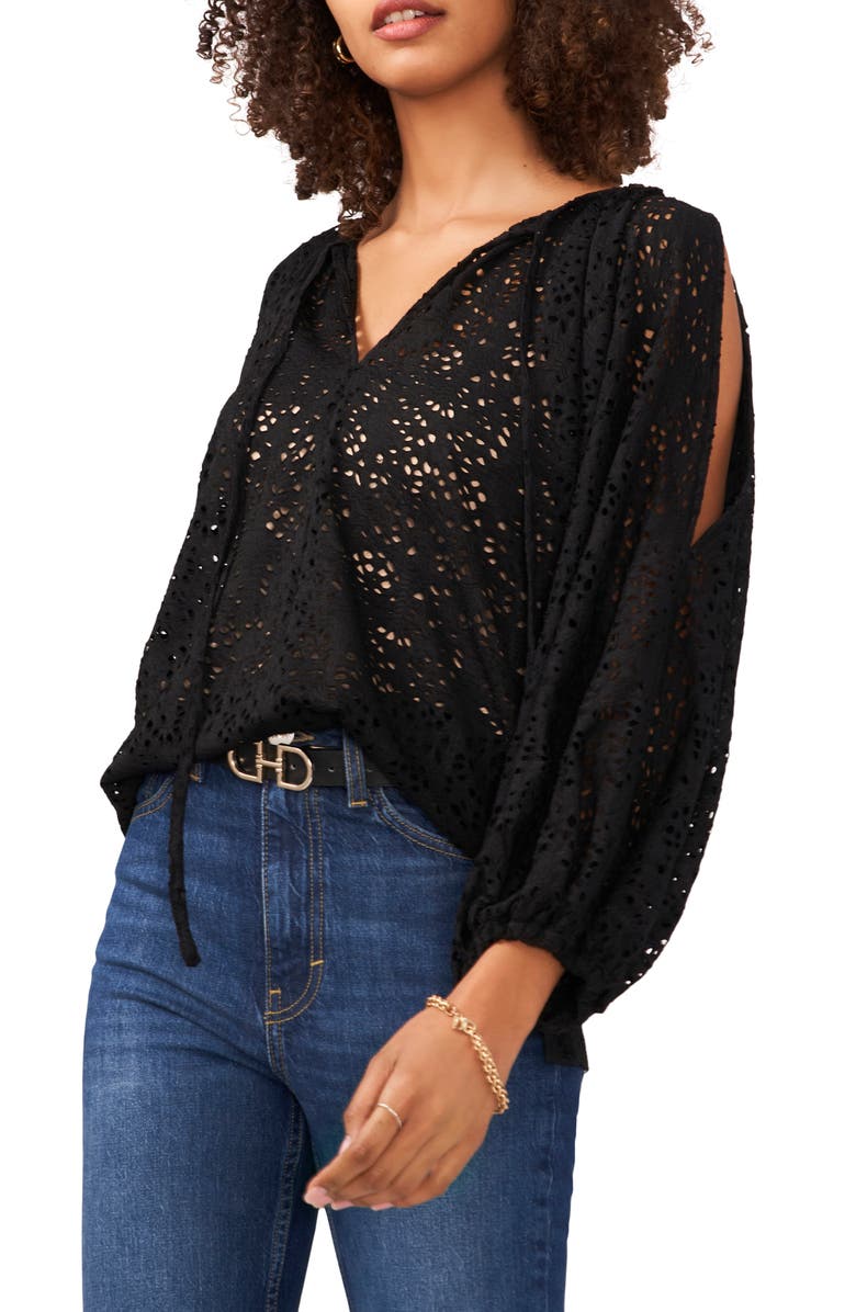 Vince Camuto Lace Slit Sleeve Top, Main, color, 