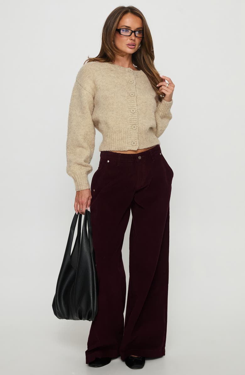 Princess Polly Jacynda Low Rise Wide Leg Corduroy Pants, Alternate, color, Currant