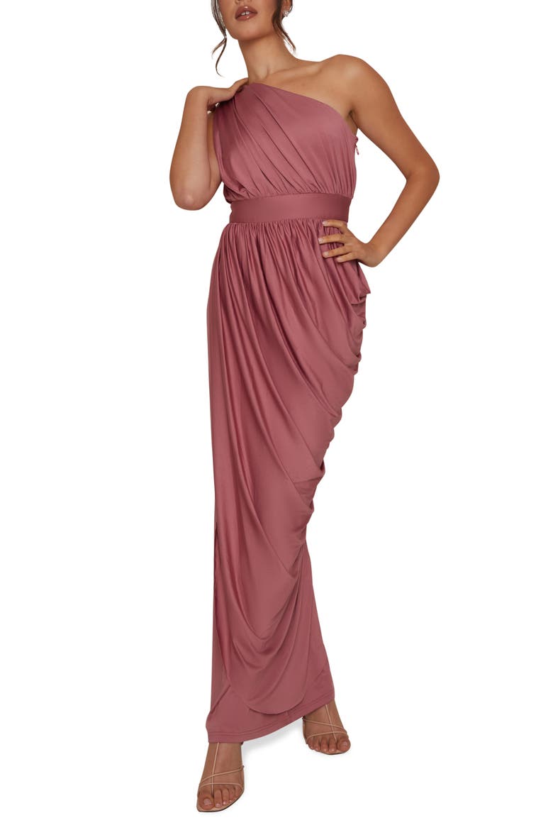 Draped One-Shoulder Dress, Main, color, PINK