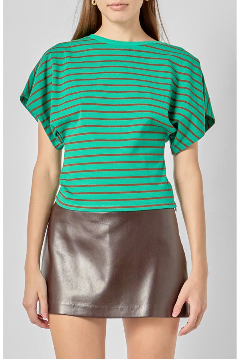 Striped Wing Sleeve Knit T-Shirt, Main, color, GREEN/ BROWN