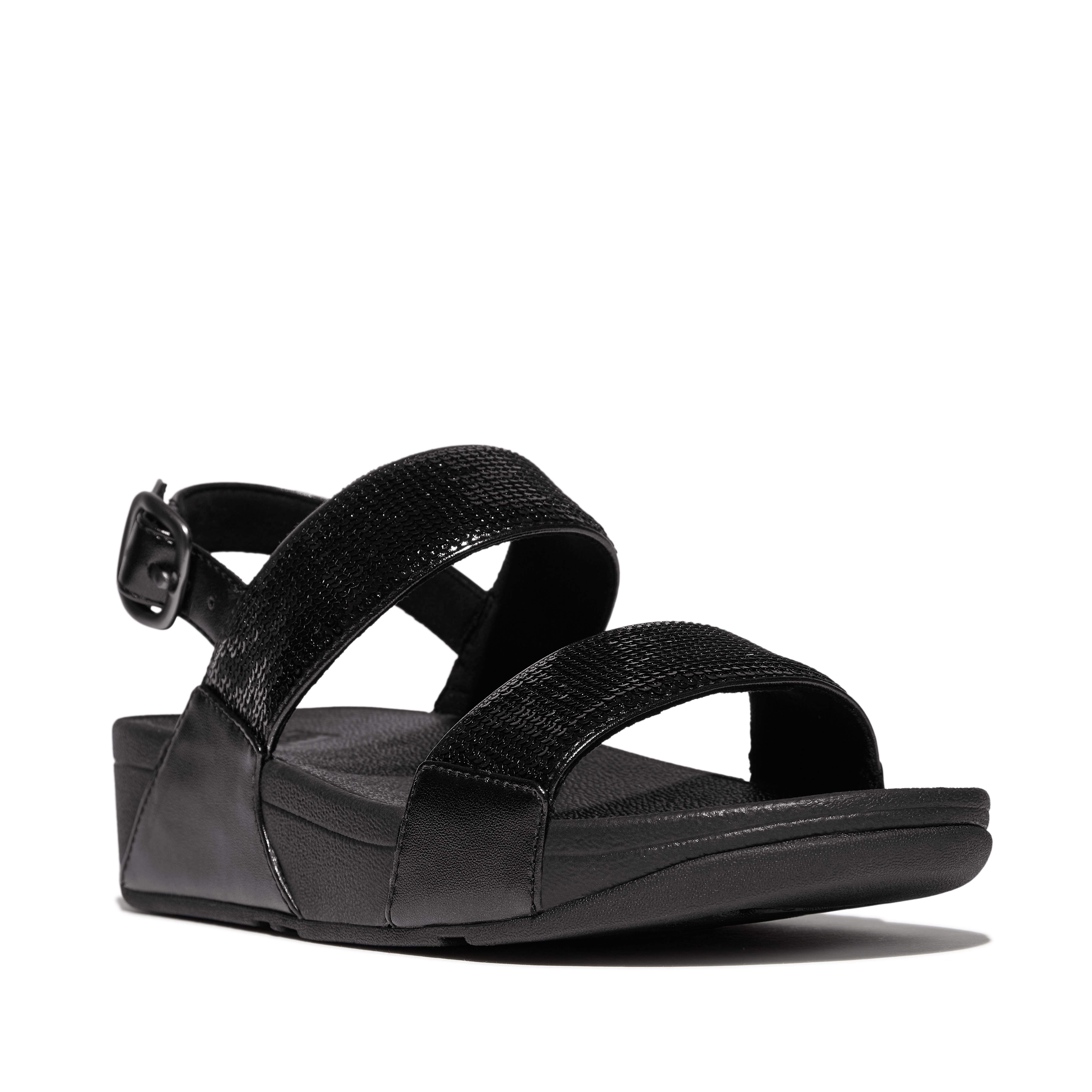 FitFlop Lulu Sequin back-strap sandals, Main, color, All Black