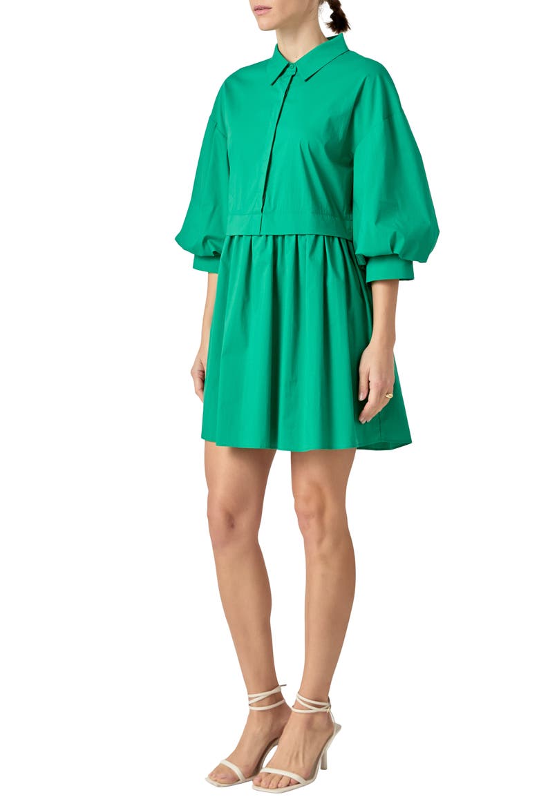 Puff Sleeve Shirtdress, Alternate, color, GREEN