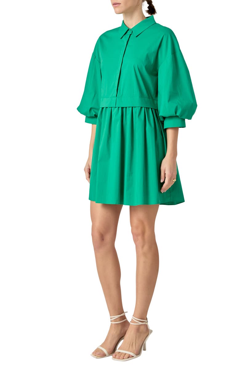 English Factory Puff Sleeve Shirtdress, Alternate, color, Green