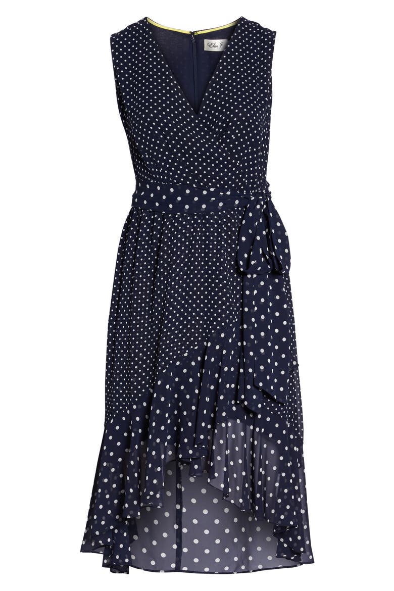 Polka Dot High/Low Hem Dress, Alternate, color, NAVY/ IVORY