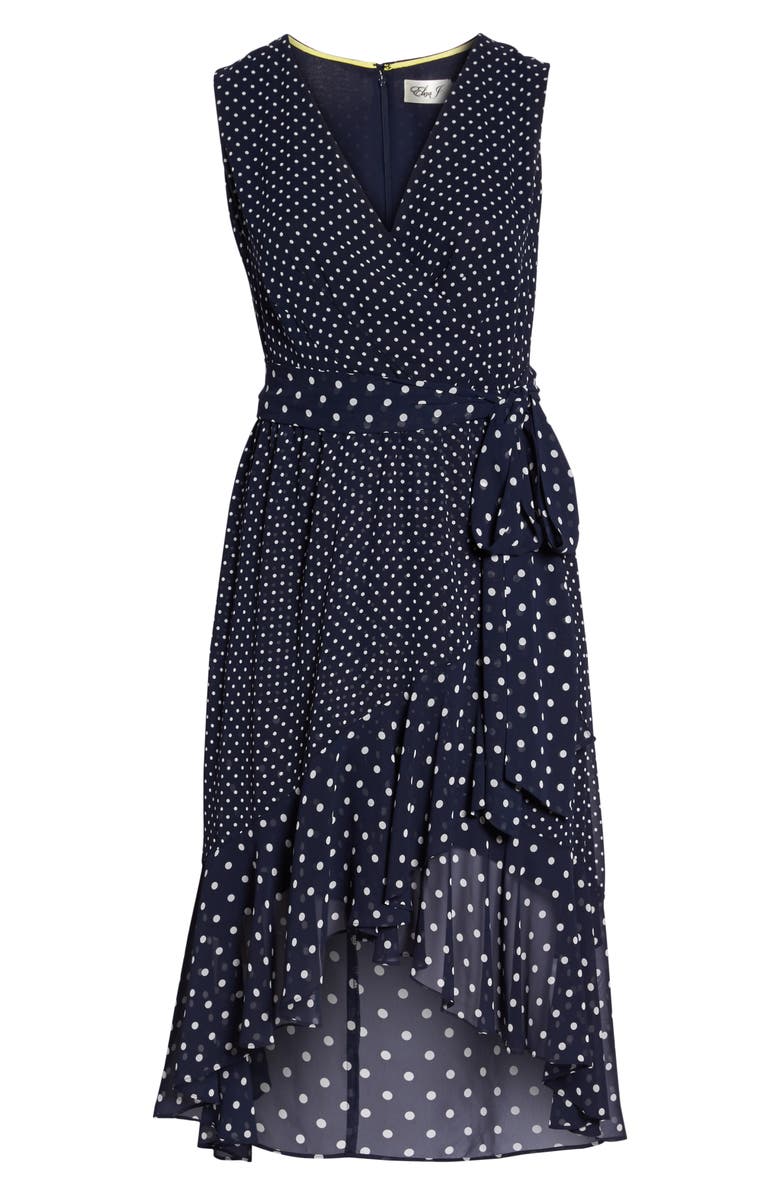 Eliza J Polka Dot High/Low Hem Dress, Alternate, color, 