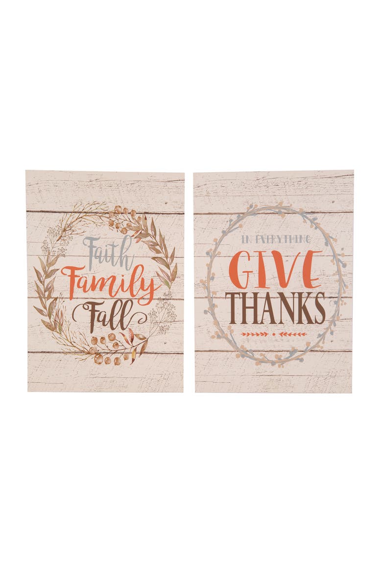 "Faith Family Fall" & "Give Thanks" Wall Art Assortment of 2, Main, color, Off-White