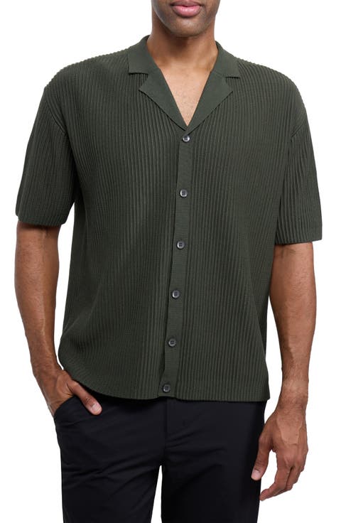 Ribbed Knit Camp Shirt