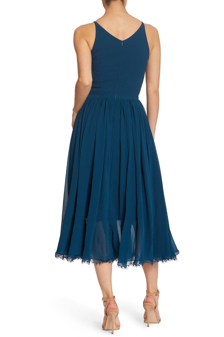 Alicia Mixed Media Midi Dress, Alternate, color, PEACOCK BLUE