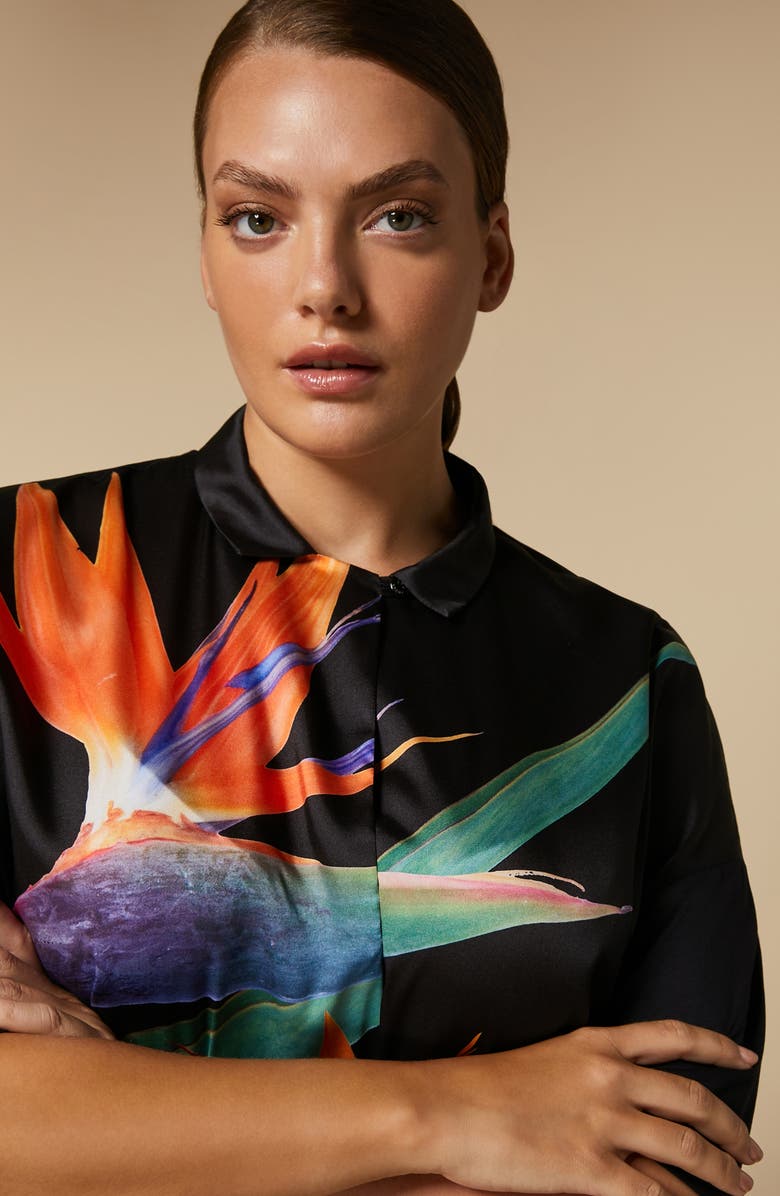 Marina Rinaldi Teglia Floral Satin & Jersey Camp Shirt, Alternate, color,