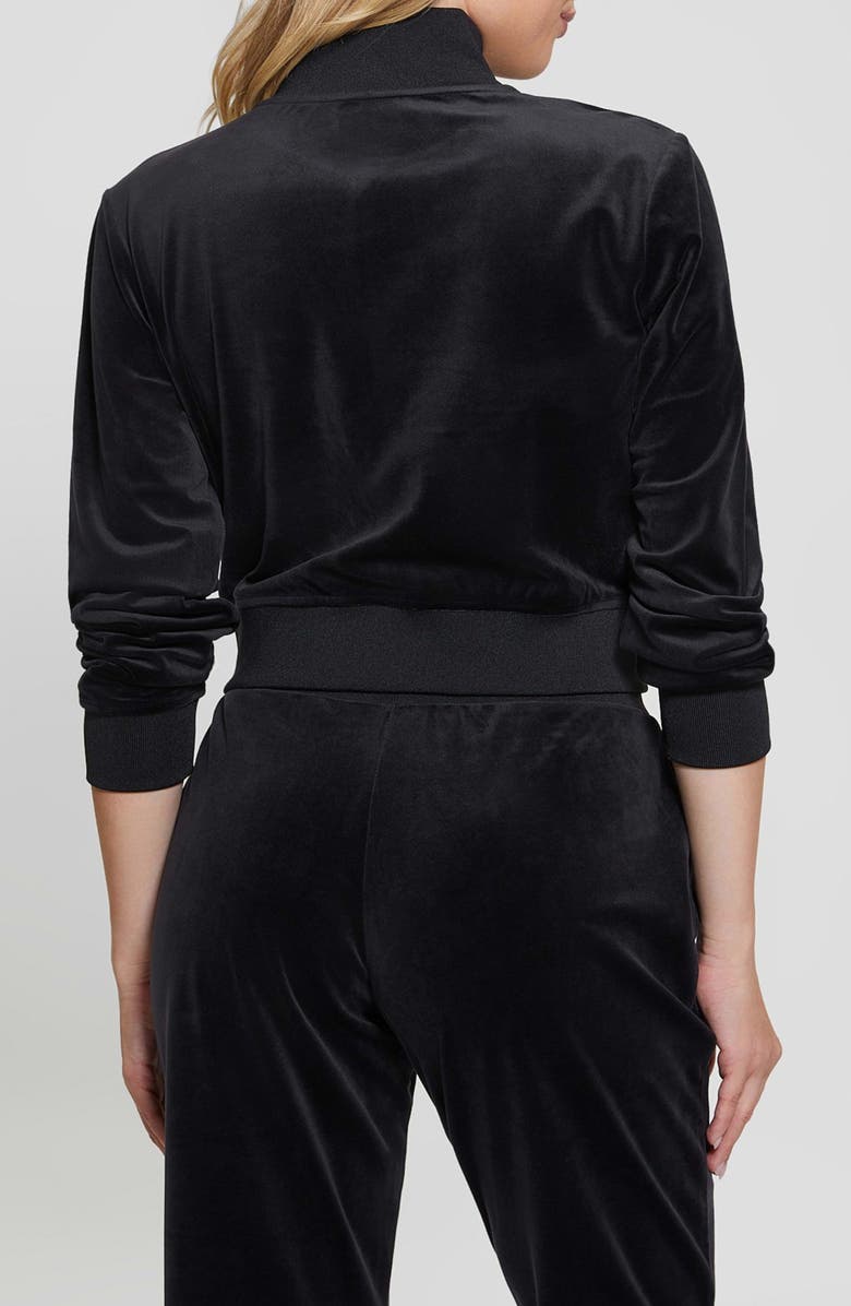 GUESS Couture Velour Zip-Up Sweatshirt, Alternate, color, Black-Black