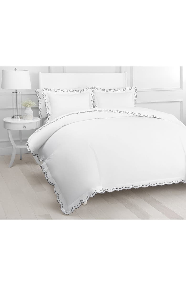 MELANGE HOME Embroidered Scallop Trim Cotton Percale Duvet Set, Alternate, color, Grey