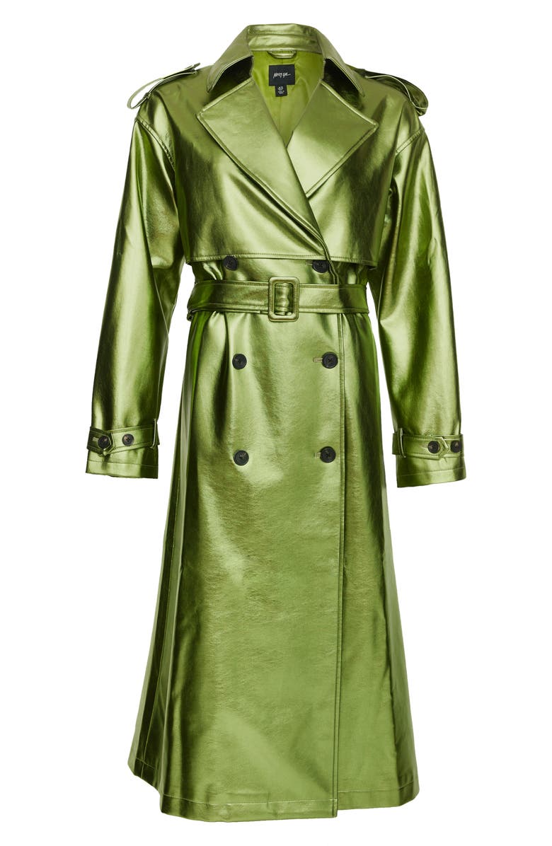 NASTY GAL Metallic Belted Double Breasted Faux Leather Trench Coat, Alternate, color, 