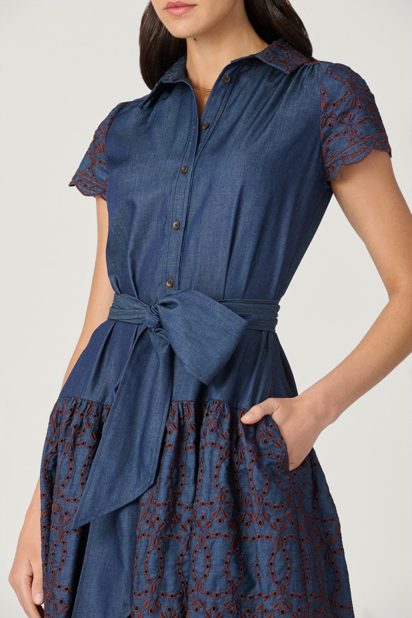 Sofia Embroidered Denim Chambray Dress - image 2