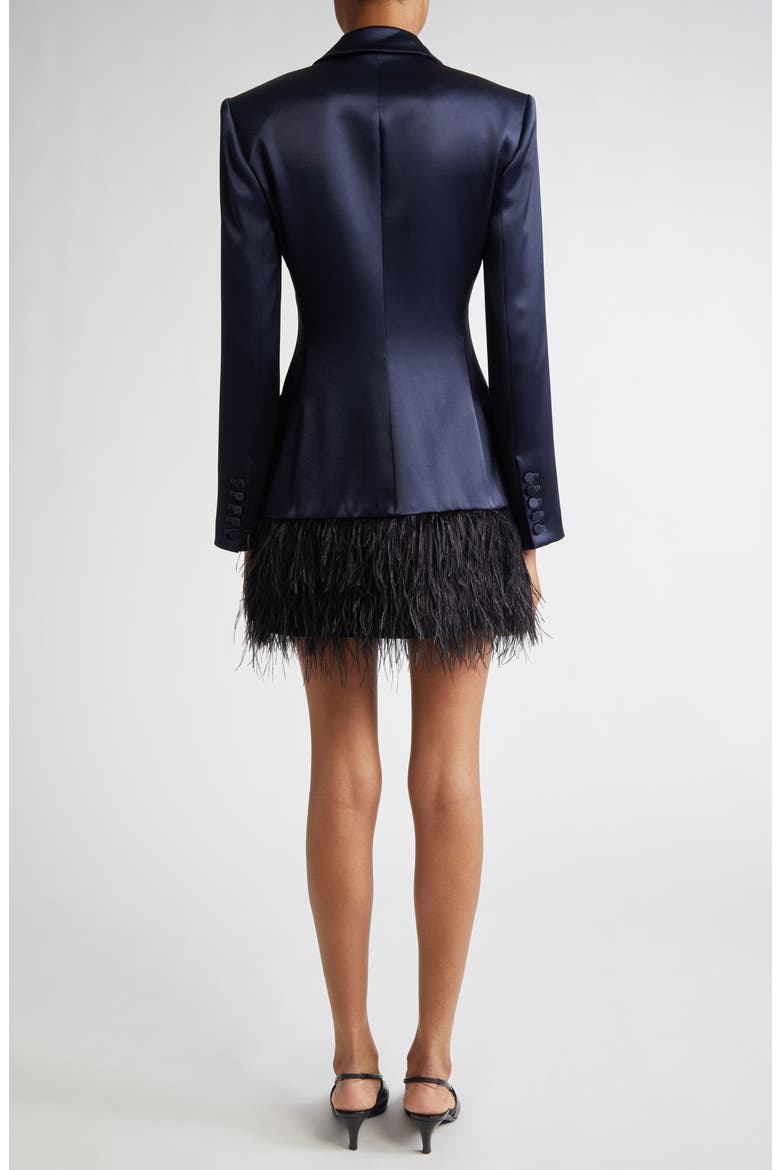 Joel Feather Hem Long Sleeve Satin Blazer Minidress, Alternate, color, NAVY