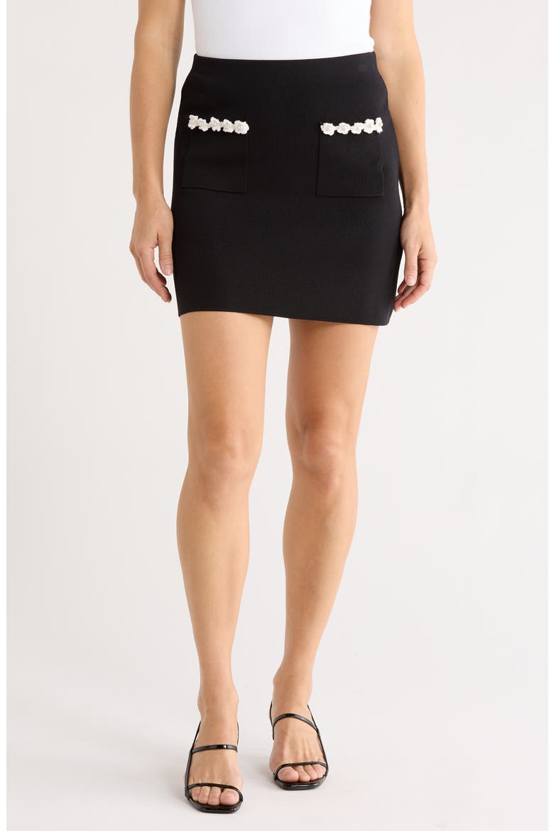 Floral Patch Pocket Miniskirt, Main, color, BLACK