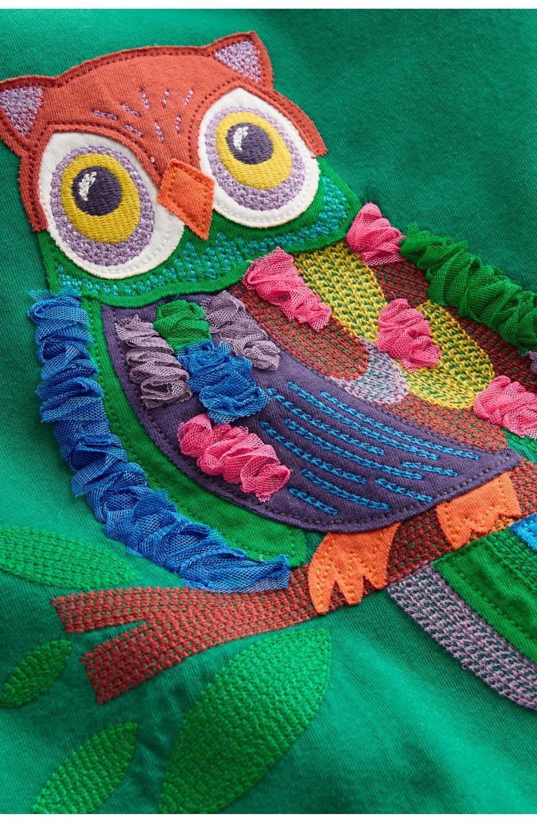 Mini Boden Kids' Owl Appliqué Cotton Graphic T-Shirt, Alternate, color, Green Owl