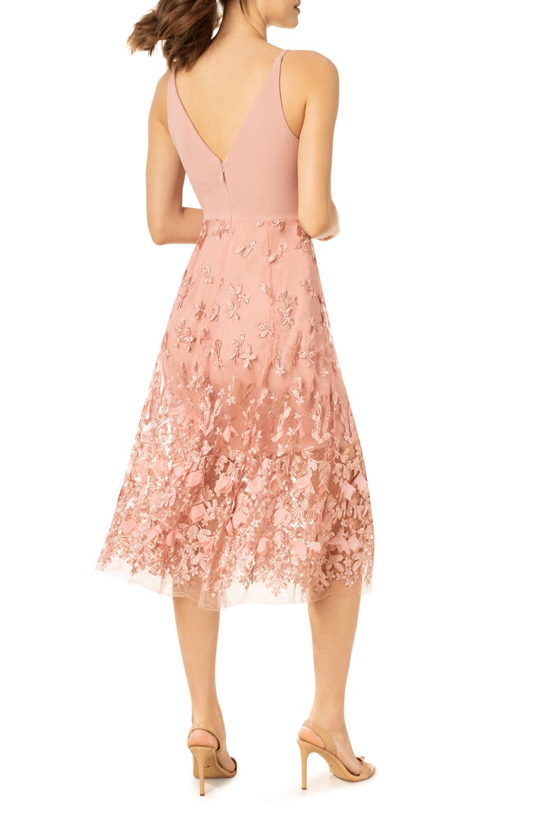 Darleen V-Neck Embroidered Mesh Cocktail Dress, Alternate, color, BLUSH