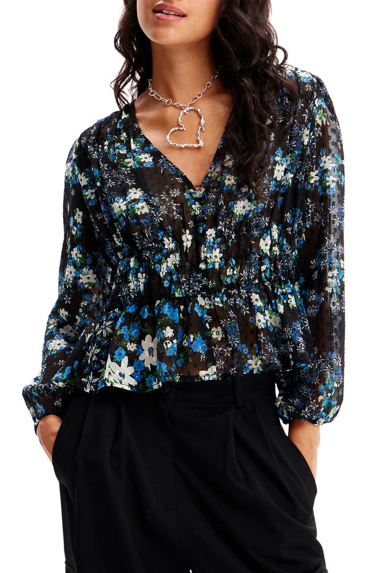 Hamburgo Floral Chiffon Top, Main, color, BLUE