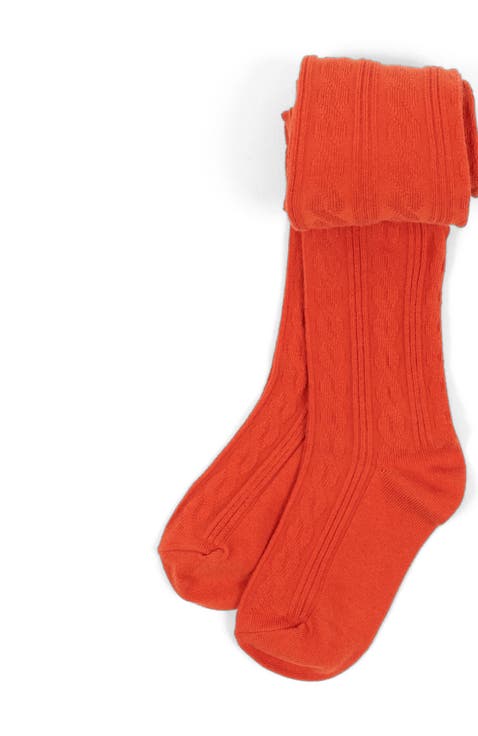 Girls Cable Knit Tights, Cotton Blend
