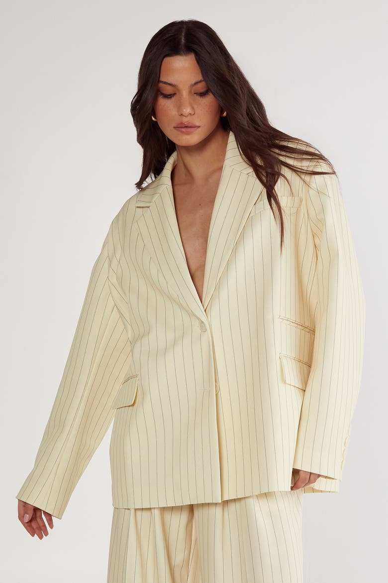 Oversized Pinstripe Tailored Blazer, Main, color, Butter