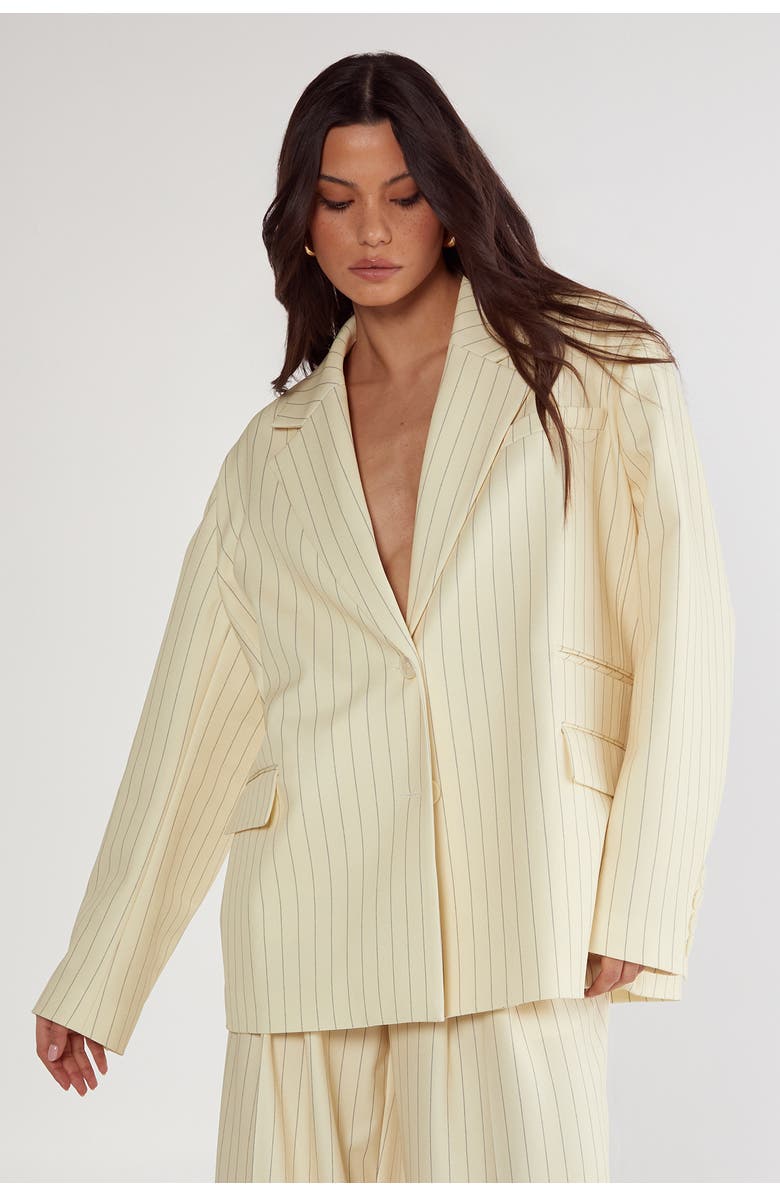NASTY GAL Oversized Pinstripe Tailored Blazer, Main, color, Butter