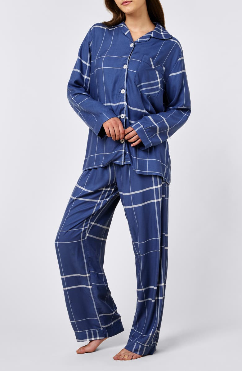 Papinelle Comfy Plaid Pajamas, Alternate, color, Navy/ Biscuit