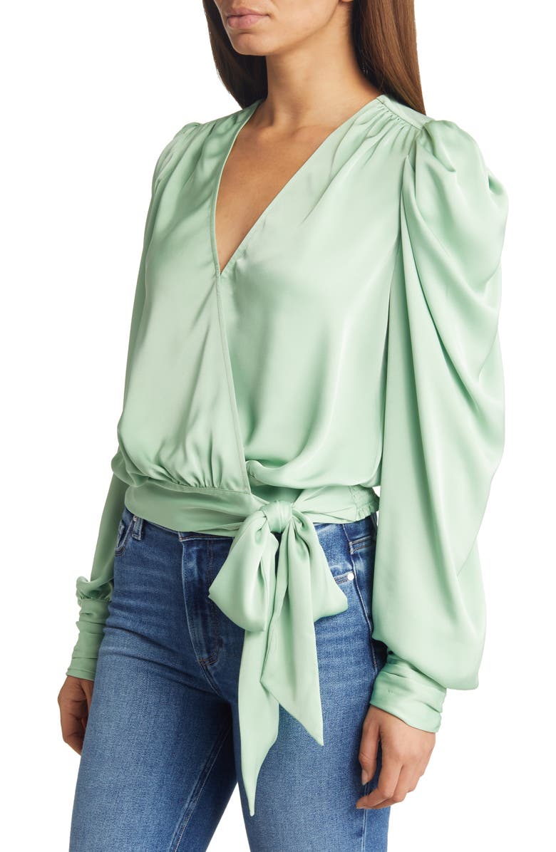 Ramy Brook Pauline Satin Wrap Front Blouse, Alternate, color, Pistachio