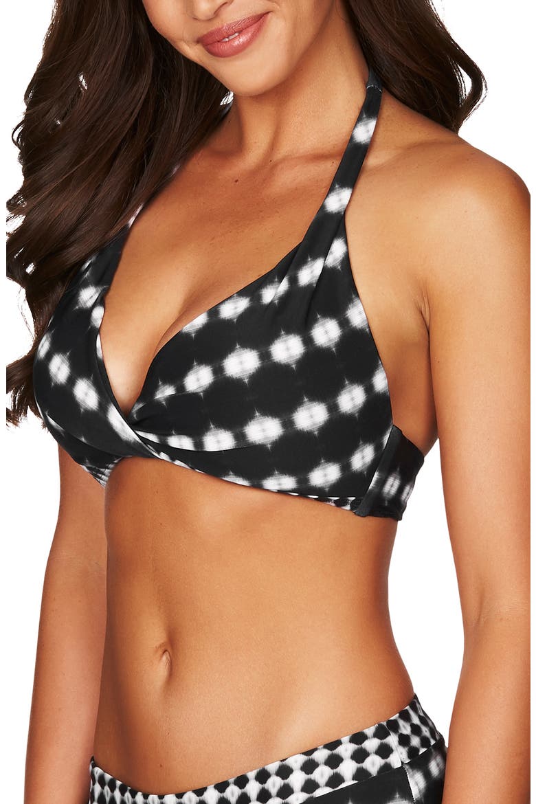 Bandhani Halter Bikini Top, Alternate, color, BLACK