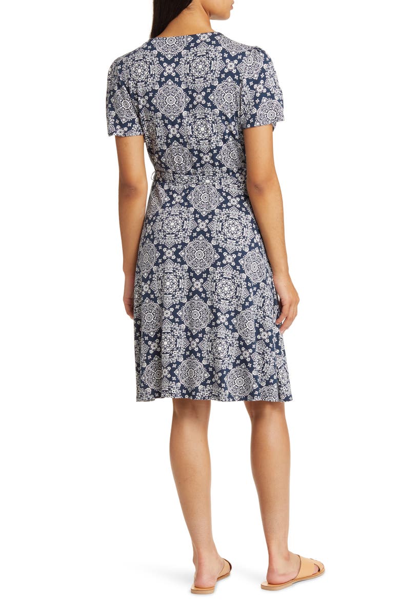 Short Sleeve Faux Wrap Dress, Alternate, color, NAVY/ IVORY