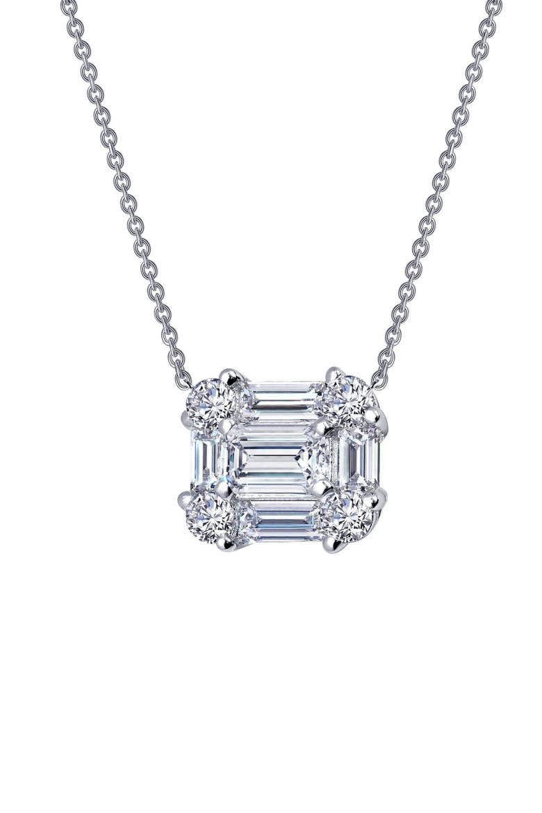 Baguette Halo Pendant Necklace, Main, color, SILVER/ CLEAR