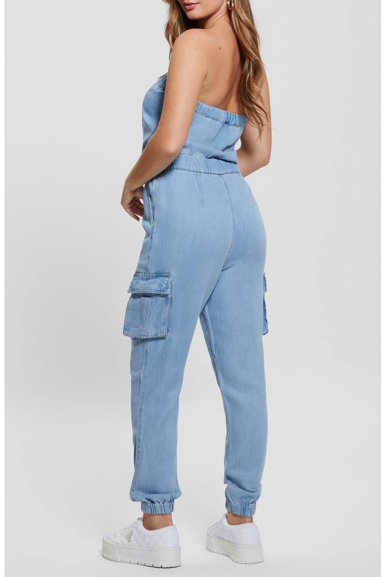Lucia Strapless Denim Cargo Jumpsuit, Alternate, color, TAZI
