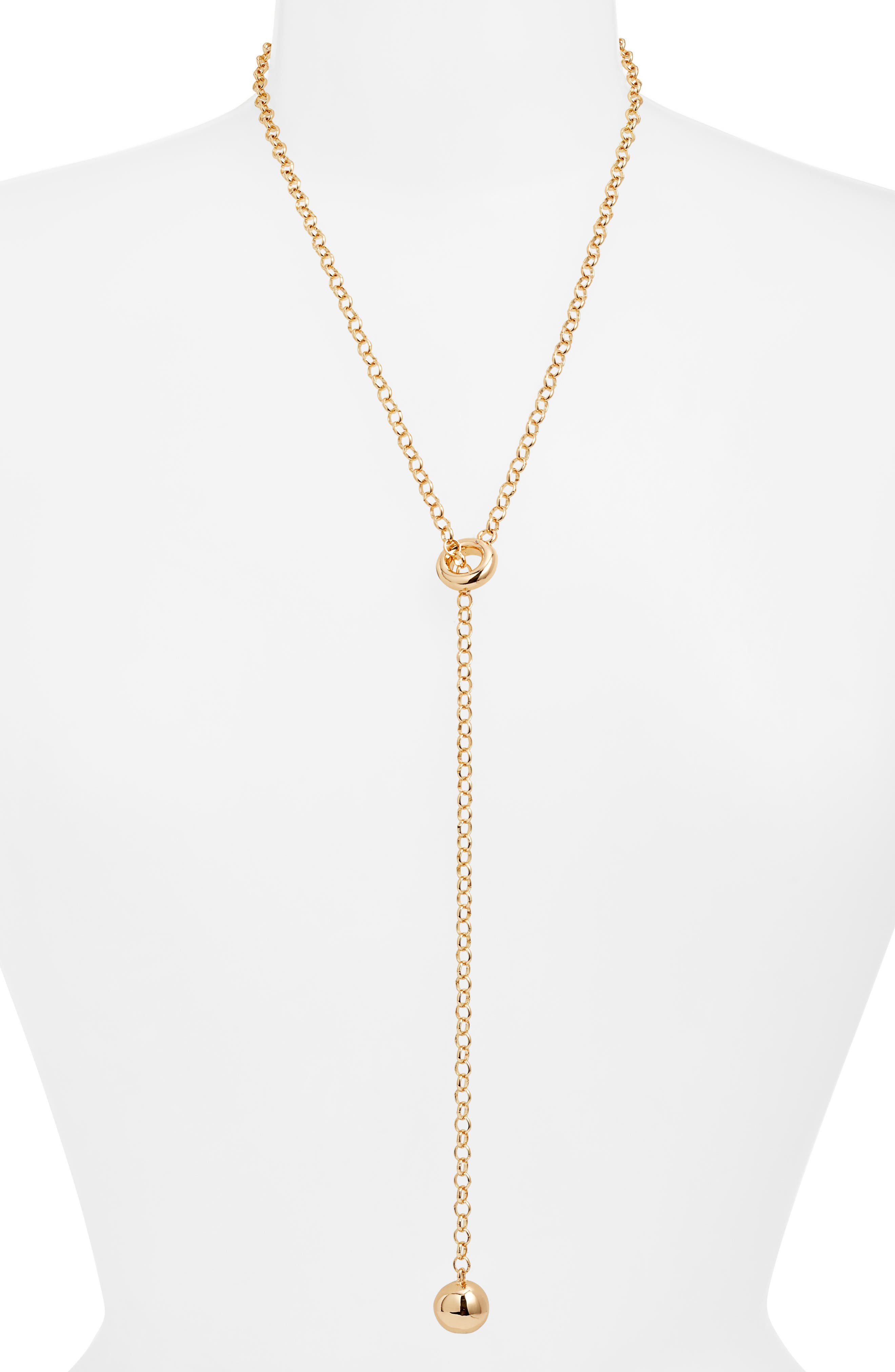 Open Edit Orb Drop Lariat Necklace in Gold 