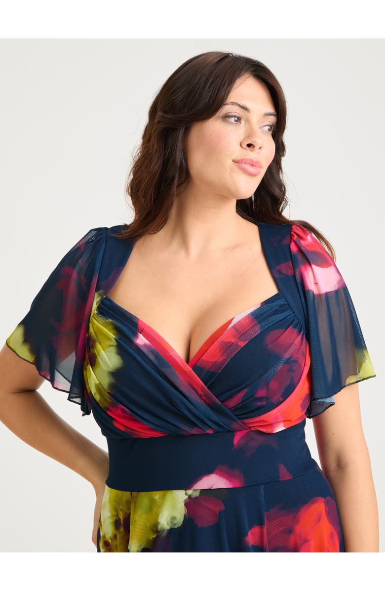 Scarlett & Jo Kemi Bolero Wrap Bodice Maxi Gown, Alternate, color, Navy Red Multi