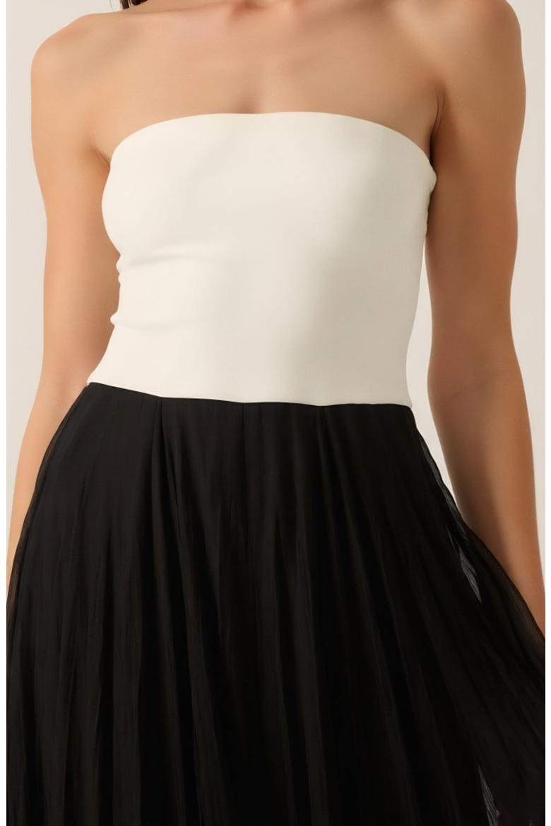 Strapless Gown with Tulle Skirt, Alternate, color, White / Black