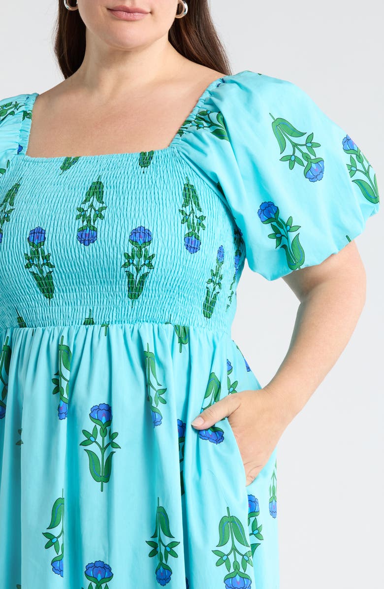SUGARLIPS Maray Floral Smocked Midi Dress, Alternate, color, Blue Green Multi