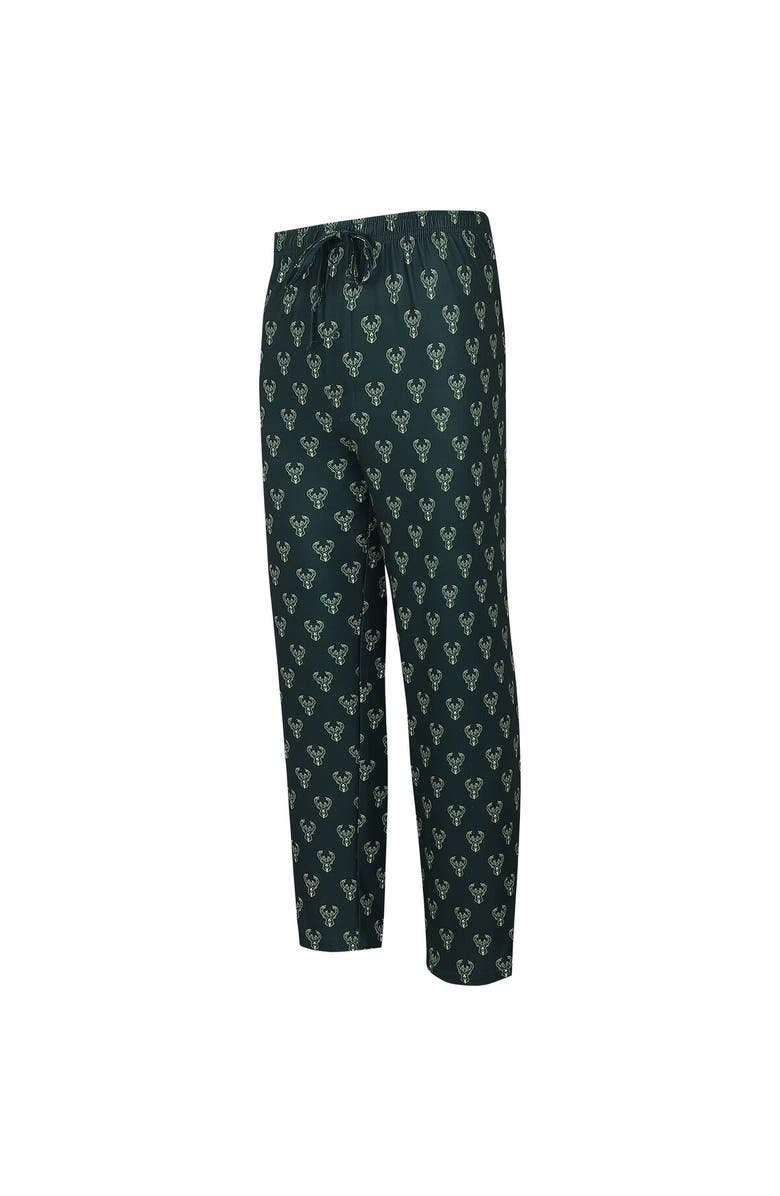 CONCEPTS SPORT Men's Concepts Sport Hunter Green Milwaukee Bucks Allover Logo Print Gauge Sleep Pants, Alternate, color, Hunter Green