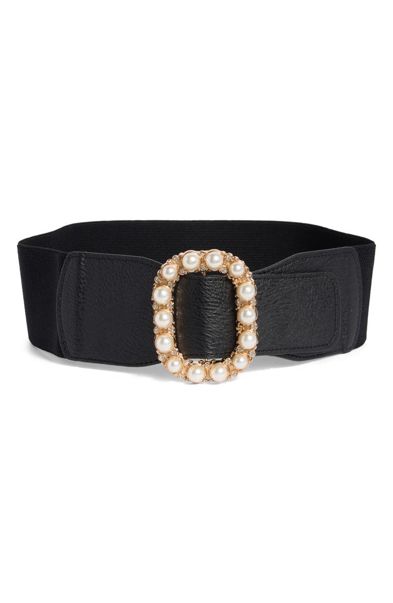 AREA STARS Carina Faux Pearl Buckle Stretch Belt | Nordstromrack