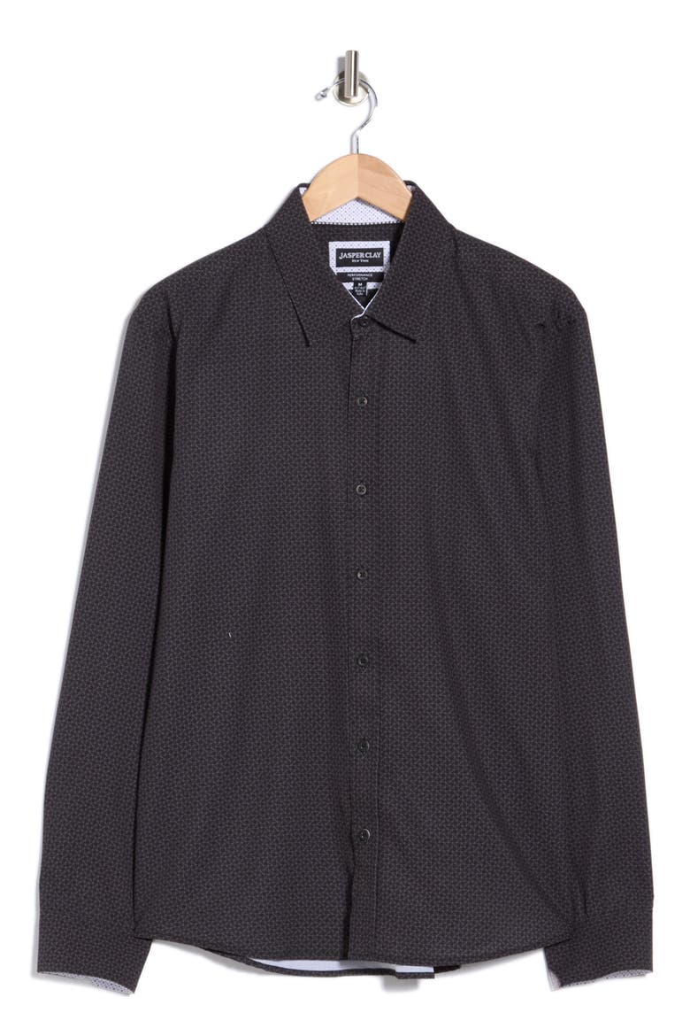 Performance Stretch Button-Up Shirt, Alternate, color, BLACK