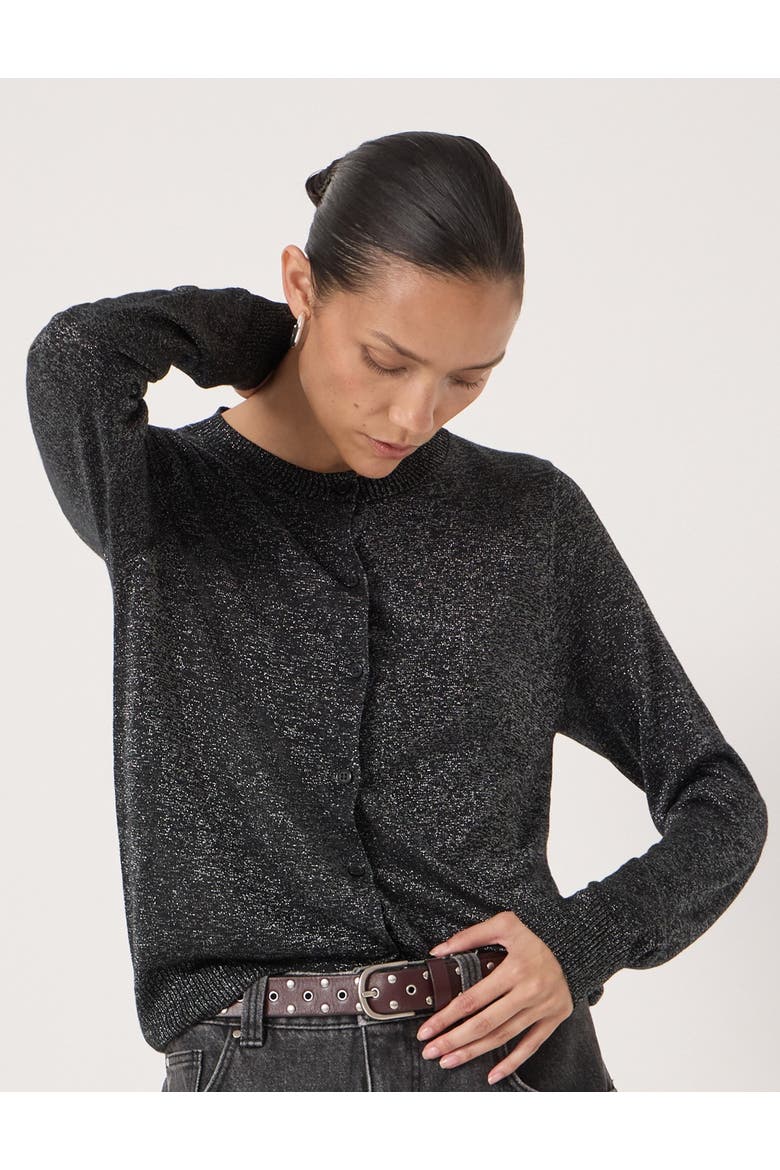 Crew Neck Slim Fit Metallic Cardigan, Alternate, color, Silver Metallic