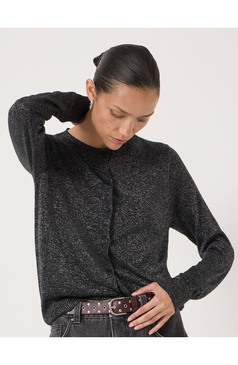 Hush Crew Neck Slim Fit Metallic Cardigan, Alternate, color, Silver Metallic