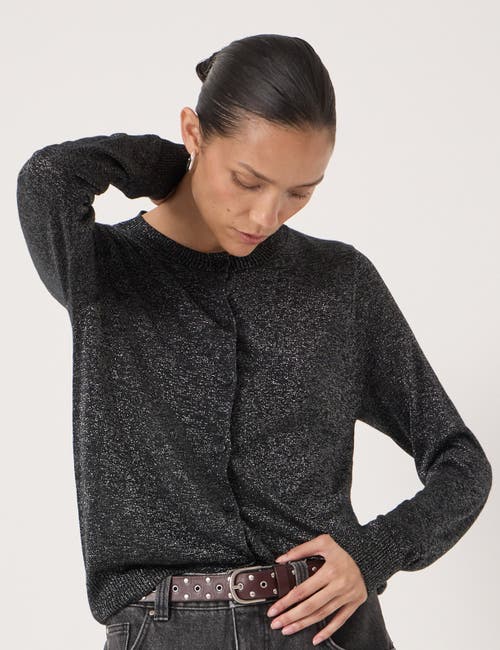 Hush Crew Neck Slim Fit Metallic Cardigan In Black