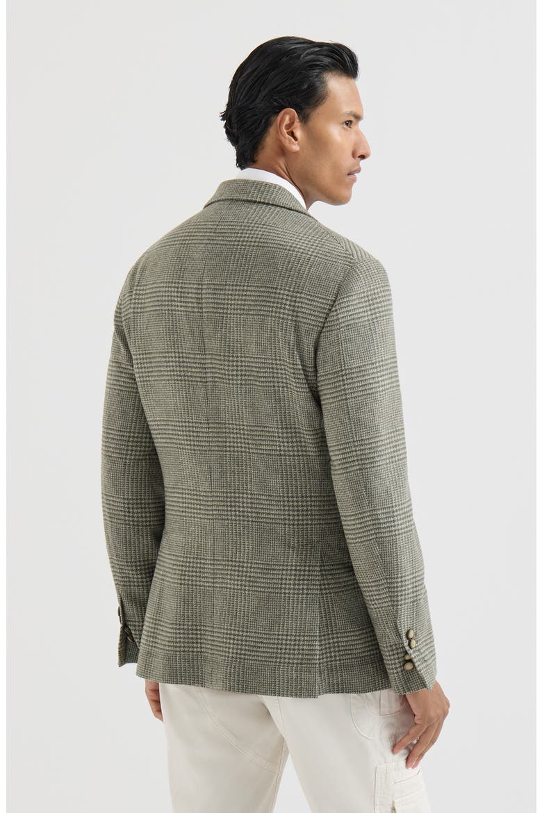 Comfort wool and cashmere Prince of Wales flannel deconstructed blazer, Alternate, color, Military
