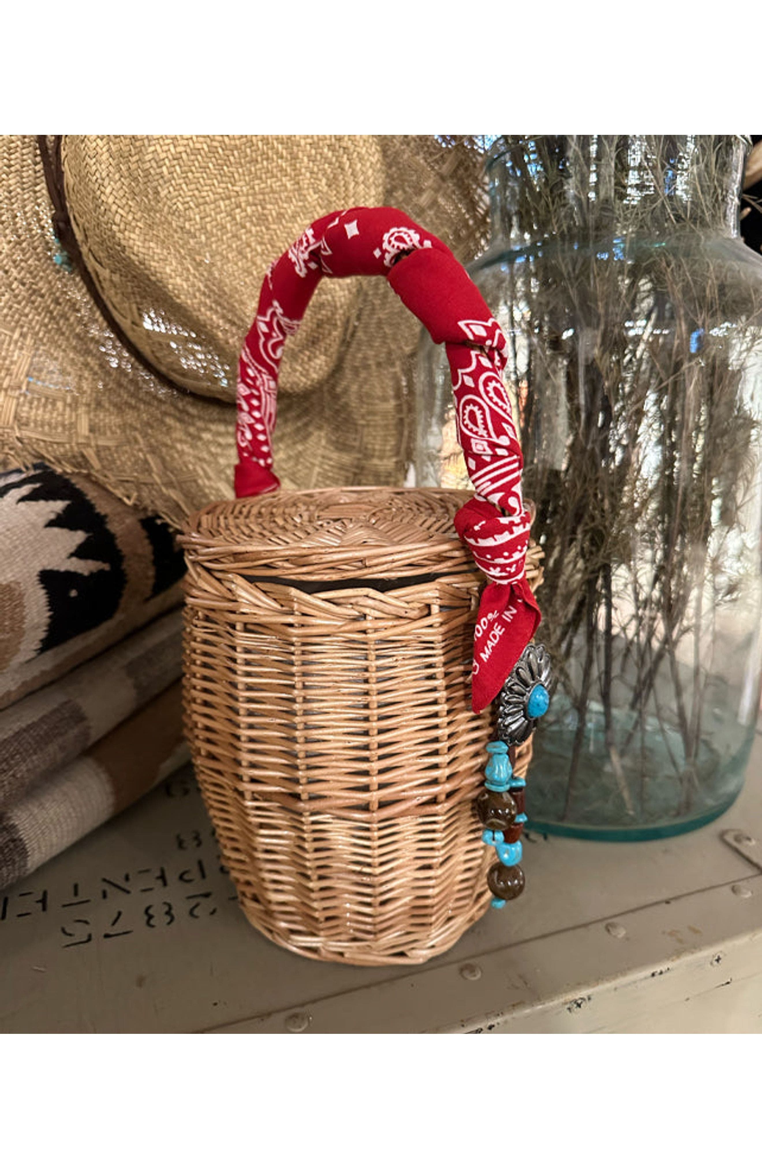 Fortela Wicker Concho Small Handbag, Alternate, color, Red