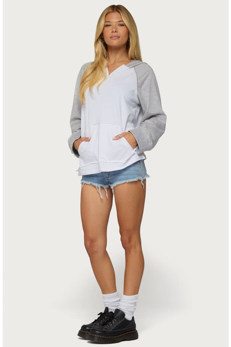 Jozie Colorblock Raglan Sleeve Hoodie Top, Alternate, color, WHITE-AND-GRAY