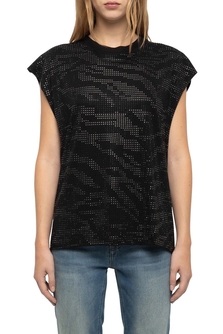 Strass Cloe Cotton Top, Main, color, BLACK