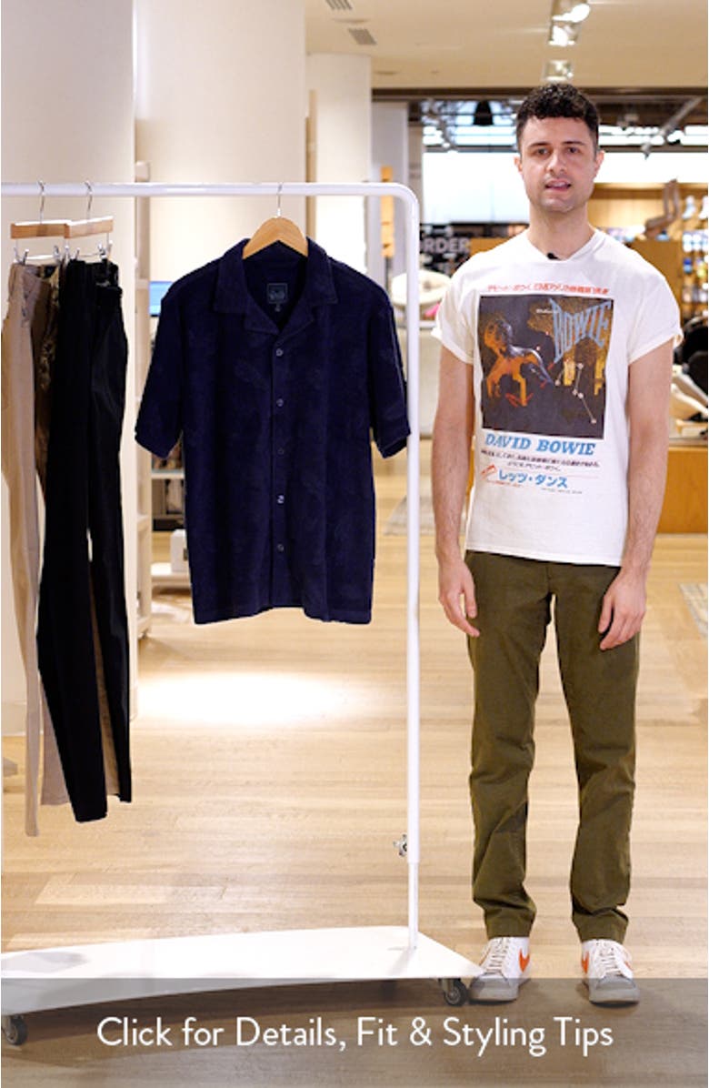 Shadow Hibiscus Cotton Blend Terry Cloth Camp Shirt, sales video thumbnail