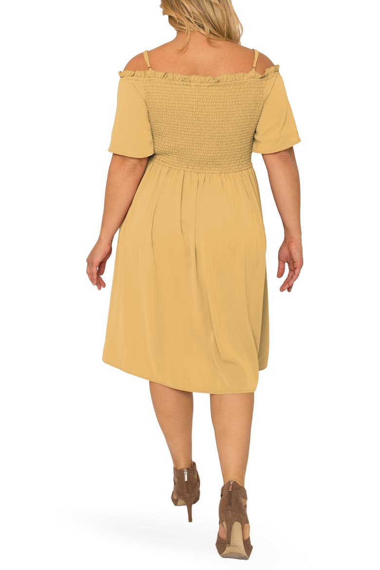 Gabi Cold Shoulder Smocked Midi Dress, Alternate, color, PALE BANANA